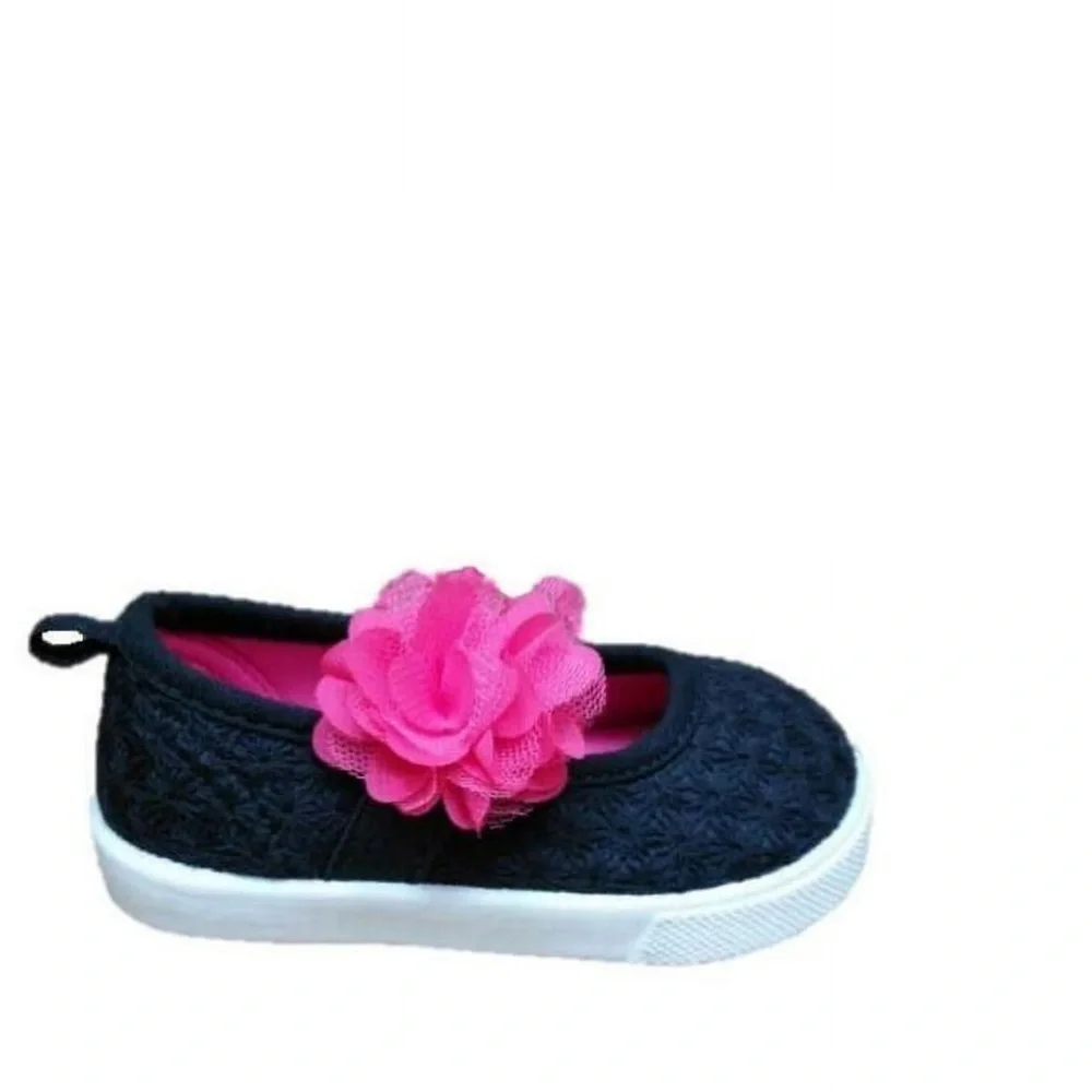 Toddler Girl mary jane shoes Black Dress Shoes with Pink Floral Detail size 5